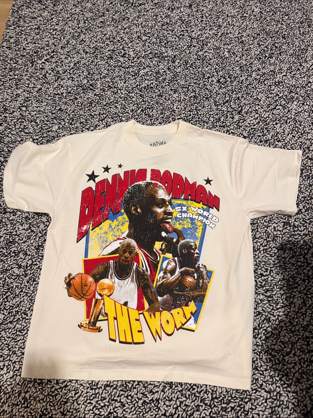 PacSun White Men's Tee with Colorful Dennis Rodman Graphic